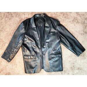 RoundTree & Yorke Black Lamb Skin Men Classic Leather Blazer Jacket Size XL